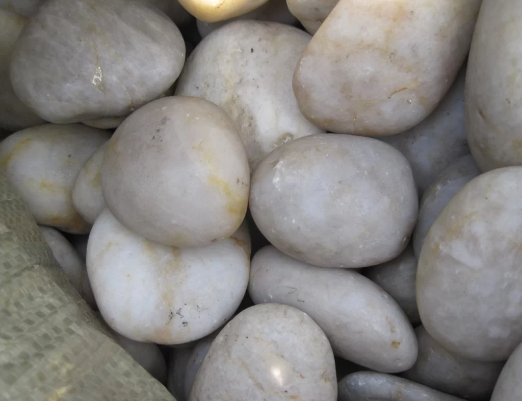 white polished river pebbles