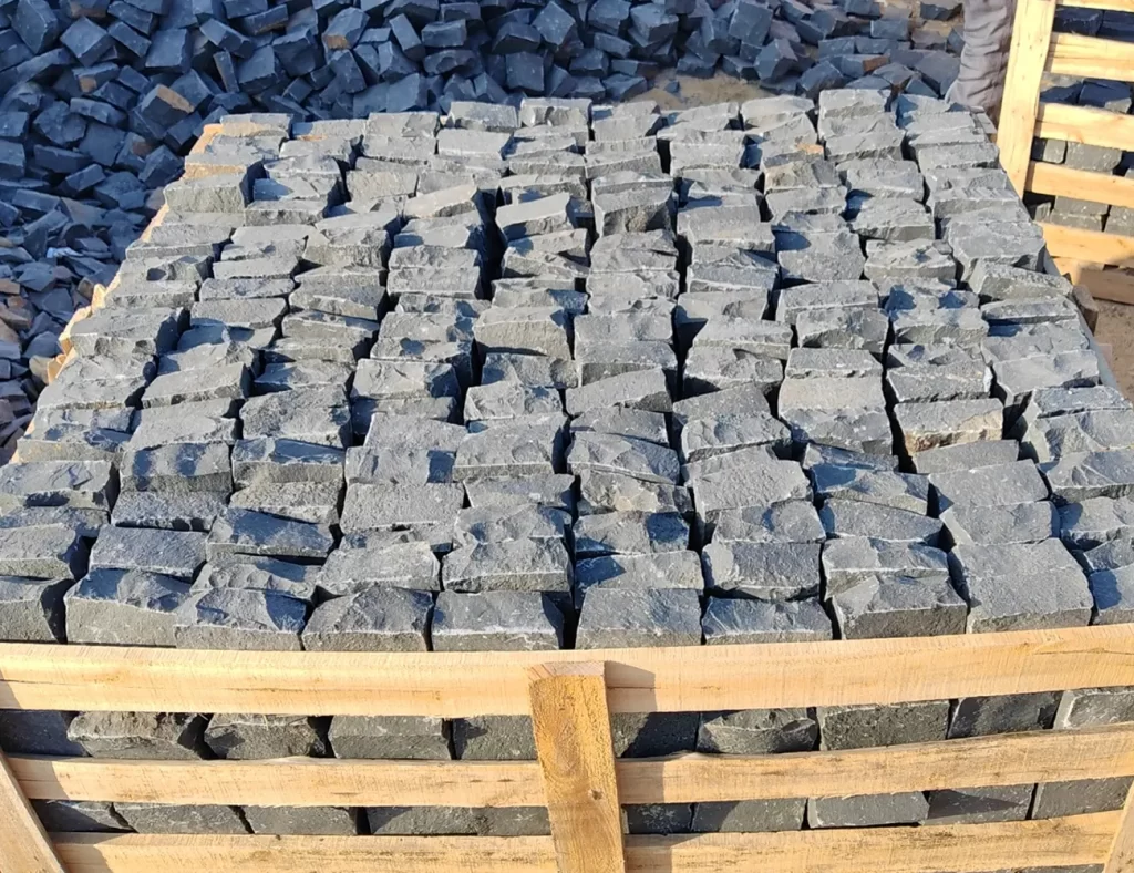 black cobble paving